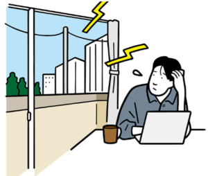 外の騒音が気になり在宅ワークに集中できない様子