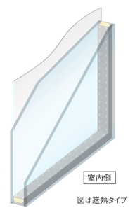 Low-E複層ガラス遮熱タイプのガラス断面図