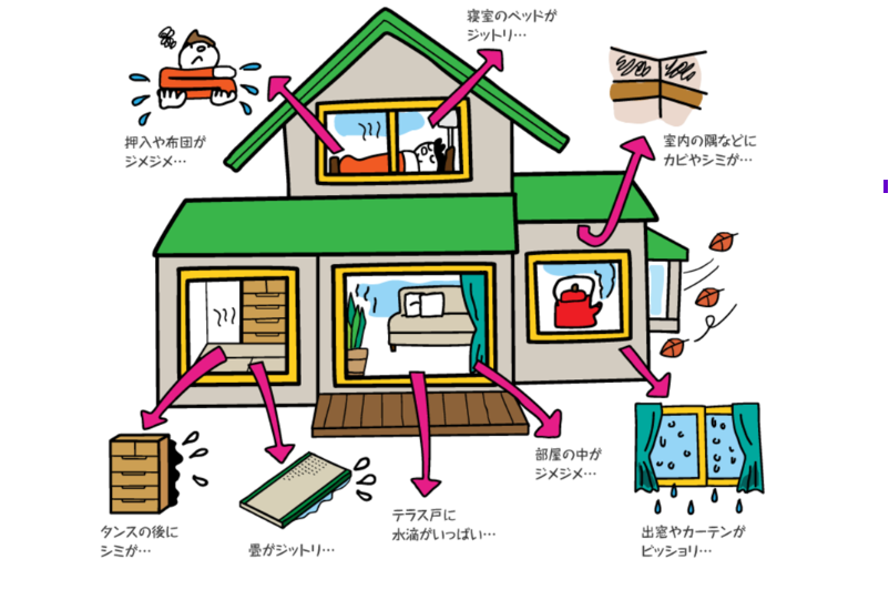 結露発生により家の中で悪くなっているところ