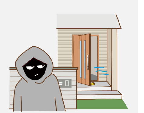 通風のために開いてる玄関を狙っている泥棒