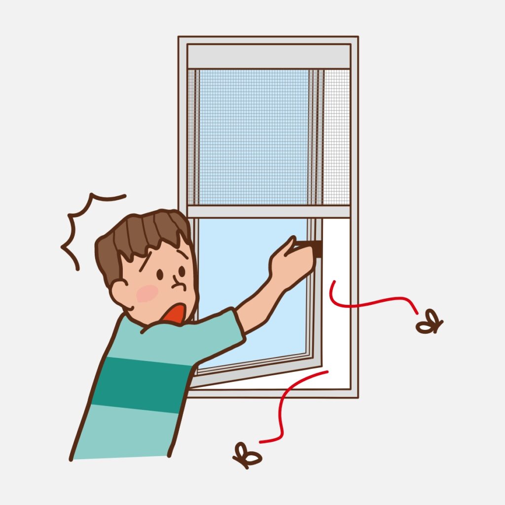 すべりだし窓を開けて虫が侵入