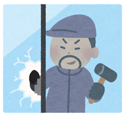 ガラスを割るどろぼう